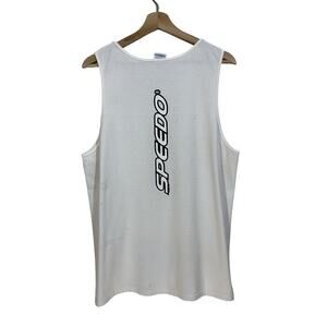 Vintage Speedo Tank Top Sleeveless Shirt Men's Large L White USA Made 90s STAIN